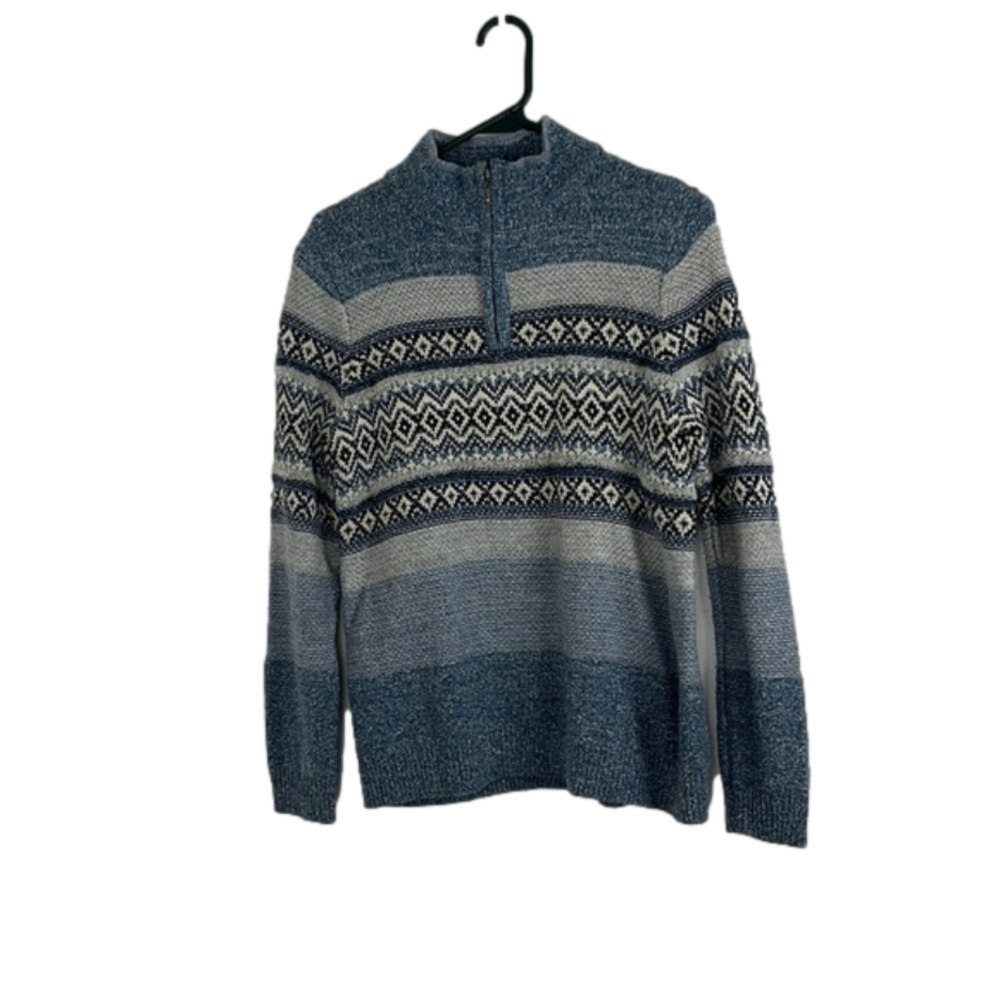 Vintage Northern Reflections 1/4" Zip Blue Pullover Mock-Neck Sweater
